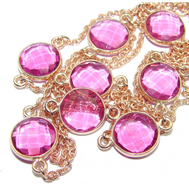 36 inches created Pink Sapphire Rose Gold over Sterling Silver Necklace