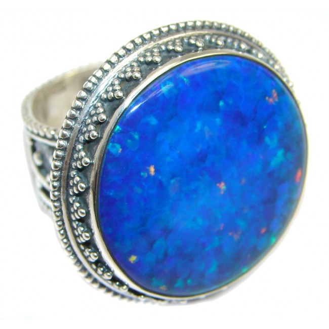 Blue Lab created Fire Opal Sterling Silver Ring size adjustable