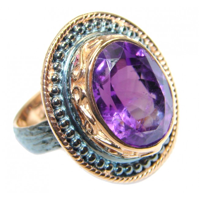 Amethyst Rose Gold Sterling Silver handcrafted Ring size 7