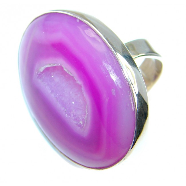 Pink Druzy Agate Sterling Silver handmade Ring s. 7