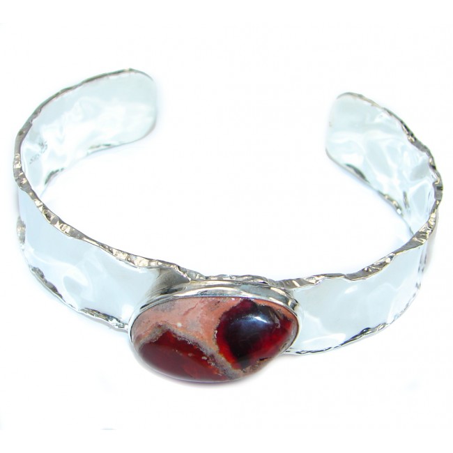 One of the kind Mexican Fire Opal hammered Sterling Silver Bracelet / Cuff