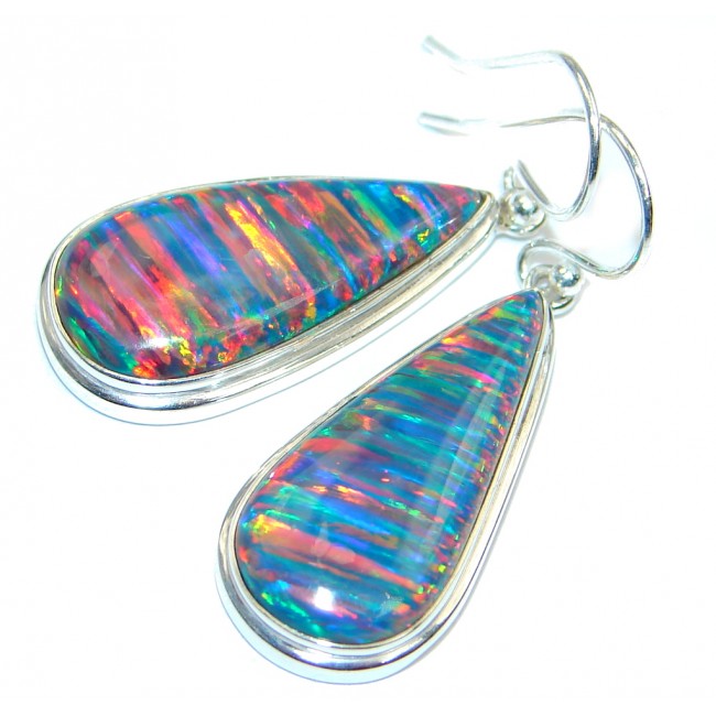 Lab Created Blue Japanese Fire Opal Sterling Silver earrings