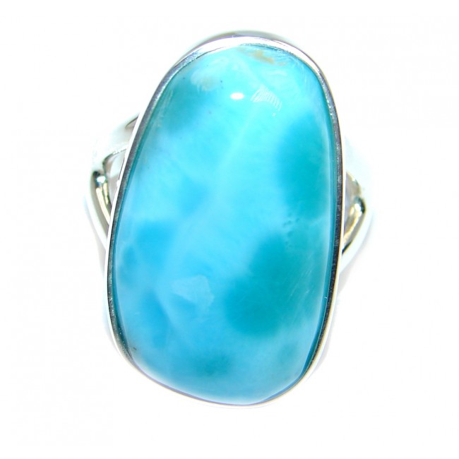Genuine AAA Blue Larimar Sterling Silver handmade Ring size 7