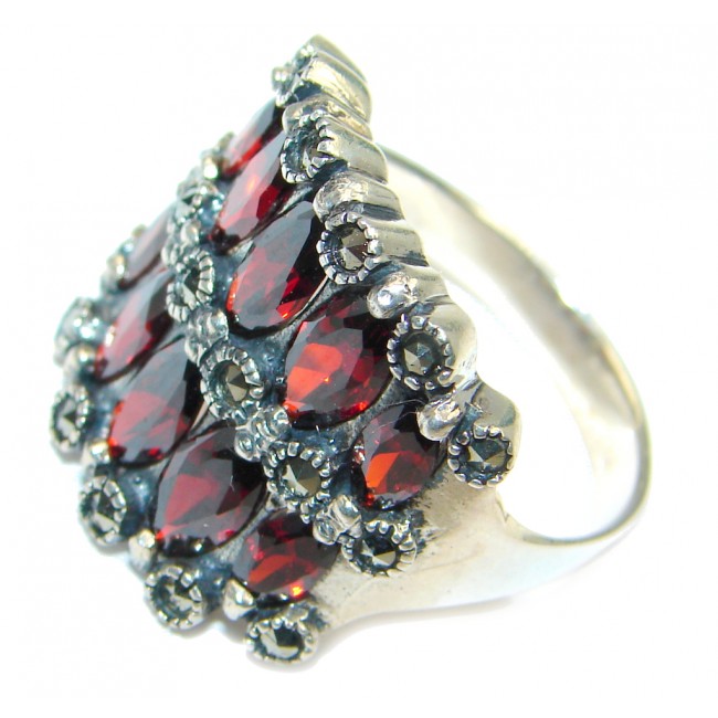 Red Cubic Zirconia Marcasitre Sterling Silver Ring size 8 3/4