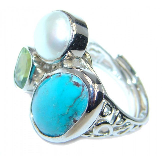 Sleeping Beauty Turquoise Sterling Silver Ring size adjustable