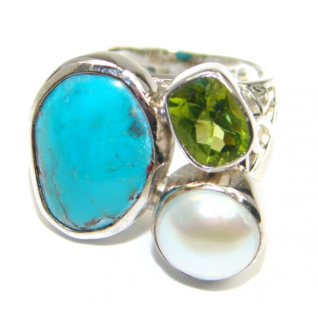 Sleeping Beauty Turquoise Sterling Silver Ring size adjustable