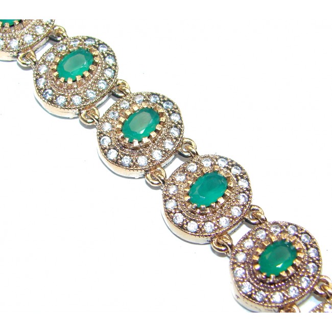 Victorian Style created Emerald & White Topaz Copper over Sterling Silver bracelet