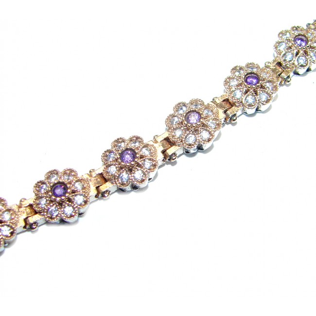 Victorian Style created Amethyst & White Topaz copper over Sterling Silver Bracelet