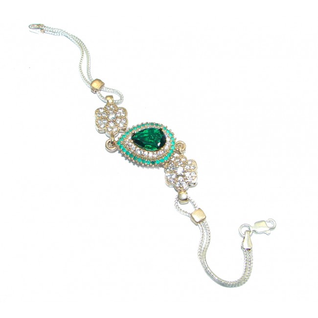 Victorian Style created Emerald & White Topaz Copper over Sterling Silver Bracelet