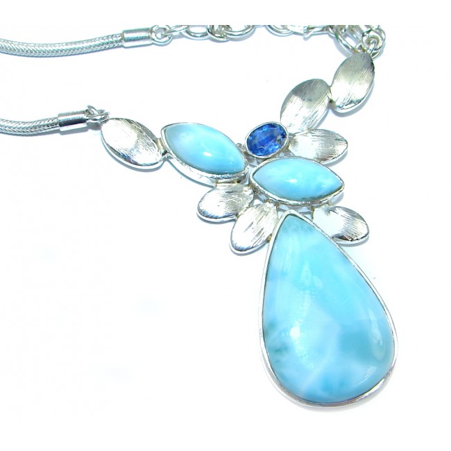 Caribbean Blue Larimar faceted Kyanite Sterling Silver handcrafted necklace