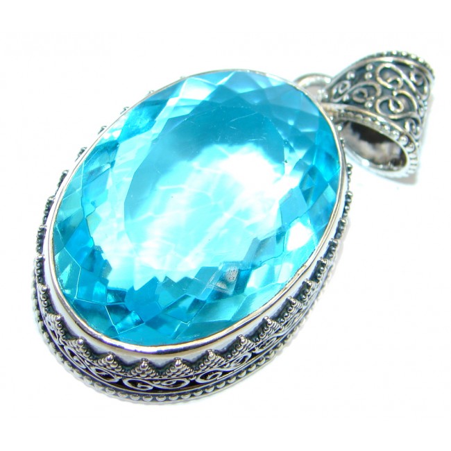 Simple created Blue Topaz Sterling Silver handcrafted Pendant