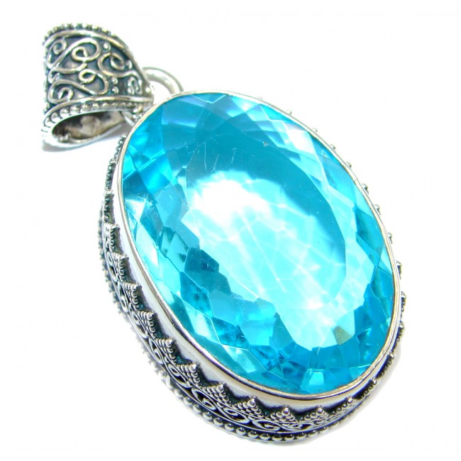 Simple created Blue Topaz Sterling Silver handcrafted Pendant