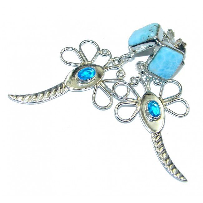 Caribbean Beauty Blue Larimar Sterling Silver handmade earrings