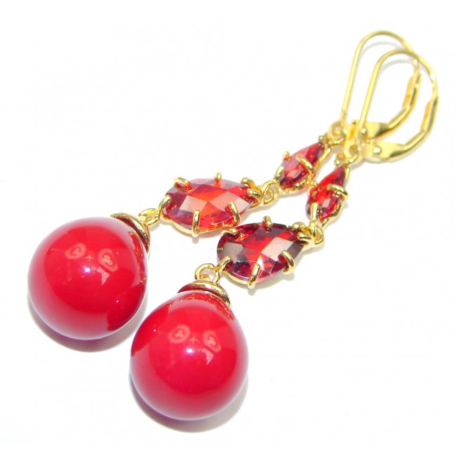 Deep Love Red Fossilized Coral Gold plated over Sterling Silver earrings