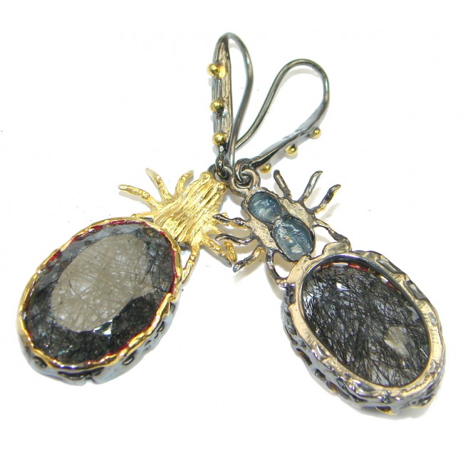 Spiders Black Tourmalinated Quartz Gold, Rhodium Plated overSterling Silver Earrings