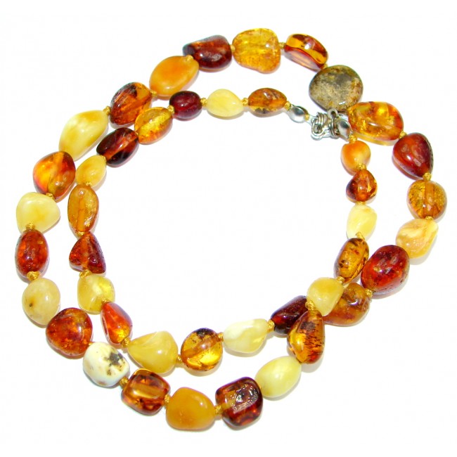 Natural Beauty Brown Polish Amber Sterling Silver necklace