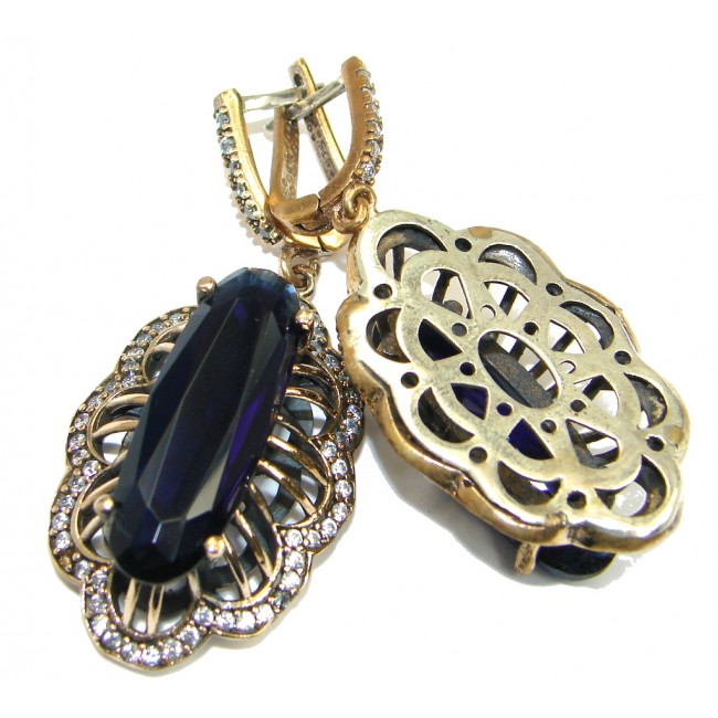 Huge Victorian Style created Sapphire Copper plated over Sterling Silver Earrings