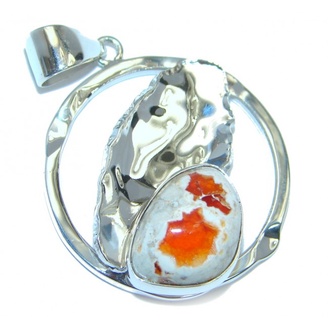 Mexican Fire Opal hammered Sterling Silver handmade Pendant
