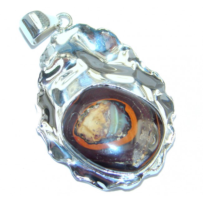 Secret Galaxy Mexican Fire Opal hammered Sterling Silver Pendant