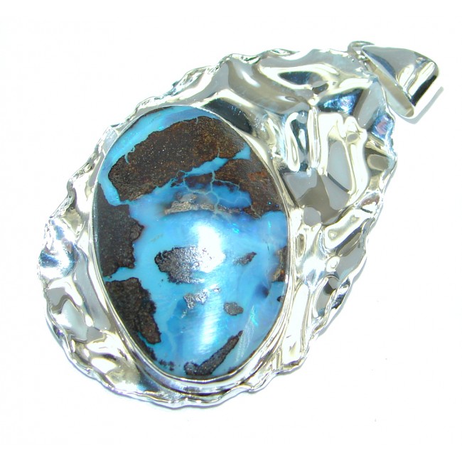 Beautiful Natural Australian Boulder Opal Hammered Sterling Silver Pendant