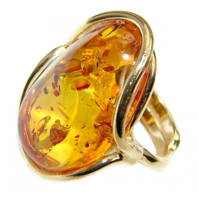 Chunky Genuine Polish Amber Gold over Sterling Silver Ring size adjustable