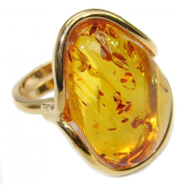 Chunky Genuine Polish Amber Gold over Sterling Silver Ring size adjustable