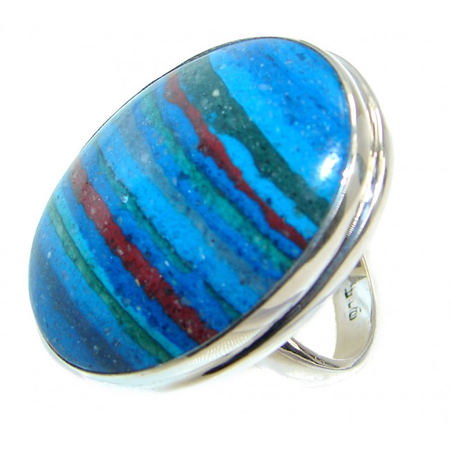 Blue Rainbow Calsilica Sterling Silver ring size adjustable