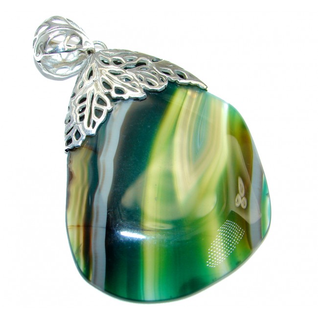 Perfect Green Botswana Agate Sterling Silver Pendant