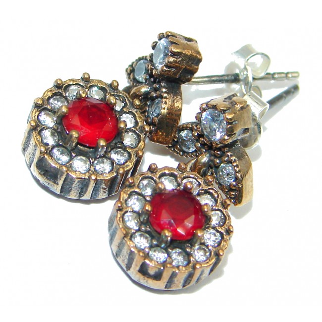 Sublime Victorian Style Created Ruby Sterling Silver earrings