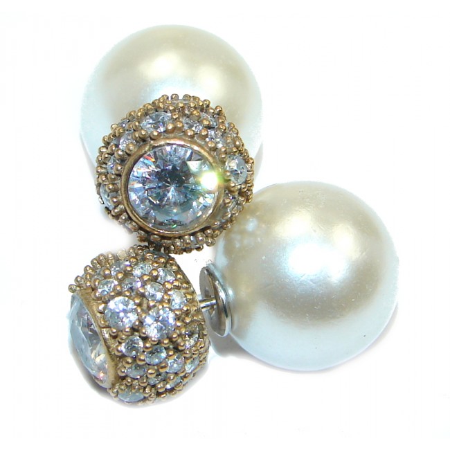 Victorian Style Fresh Water Pearl Ruby Sterling Silver earrings