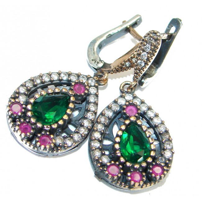 Great Victorian Style created Emerald Ruby Sterling Silver earrings