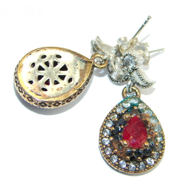 Sublime Victorian Style Created Ruby Sterling Silver earrings
