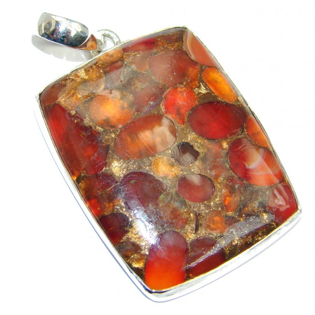 Crushed Carnelian Copper vains Sterling Silver Pendant