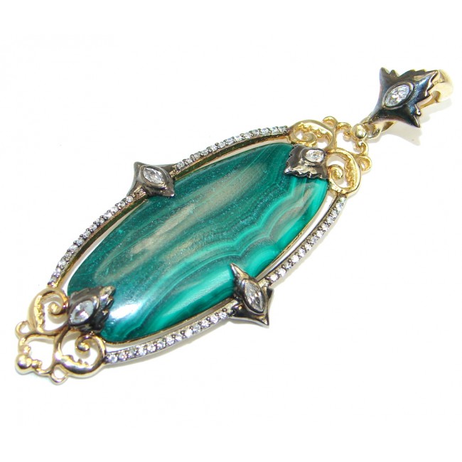 Exclusive AAA Green Malachite Two Tones Sterling Silver Pendant