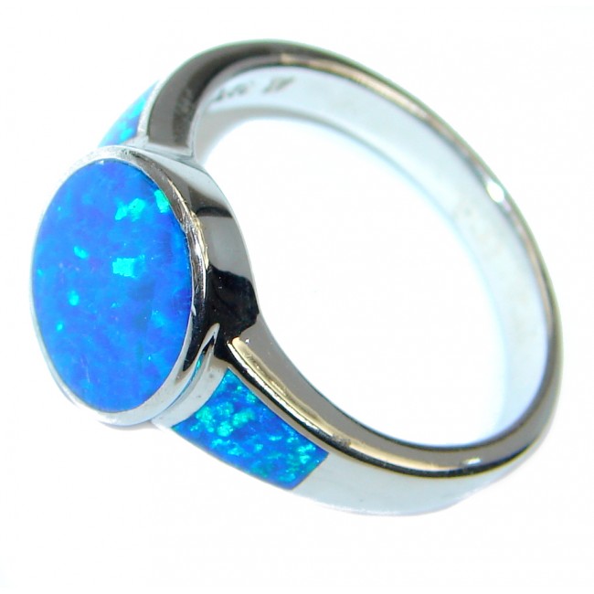 Fabulous Blue Fire Japanese Opal Sterling Silver ring s. 9