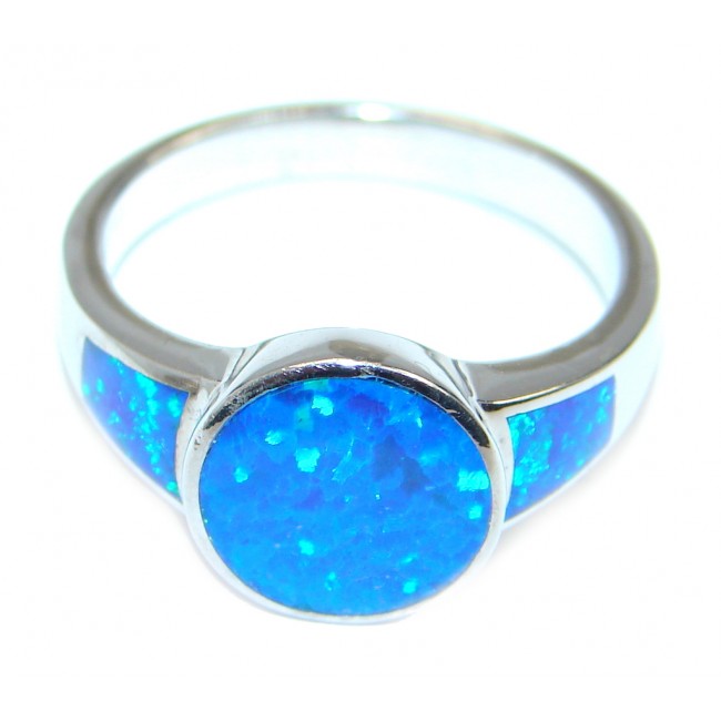 Fabulous Blue Fire Japanese Opal Sterling Silver ring s. 9