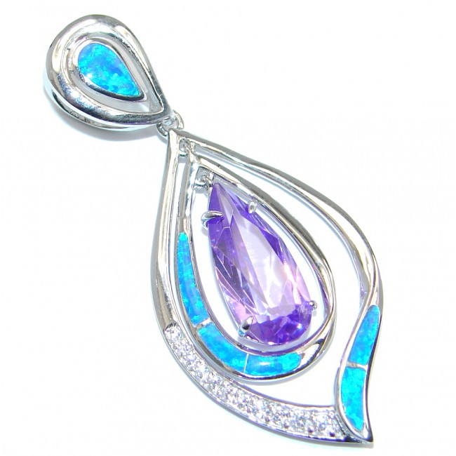 Luxurious Purple Cubic Ziconia Fire Opal Sterling Silver Pendant