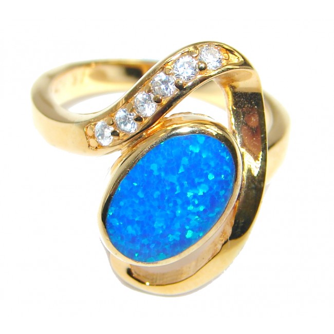 Fabulous Blue Fire Japanese Opal Gold over Sterling Silver ring s. 6