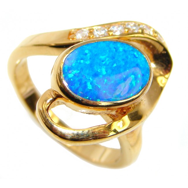 Fabulous Blue Fire Japanese Opal Gold over Sterling Silver ring s. 6