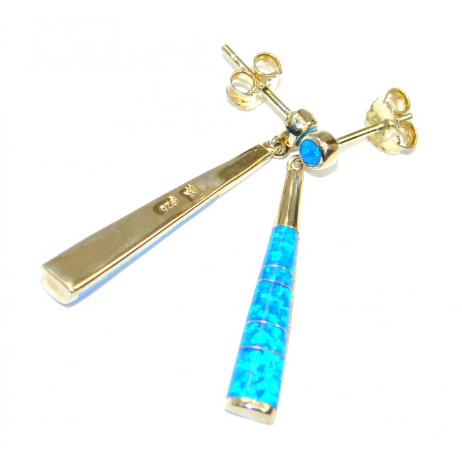 Ocean Blue Japanese Fire Opal Gold over Sterling Silver earrings