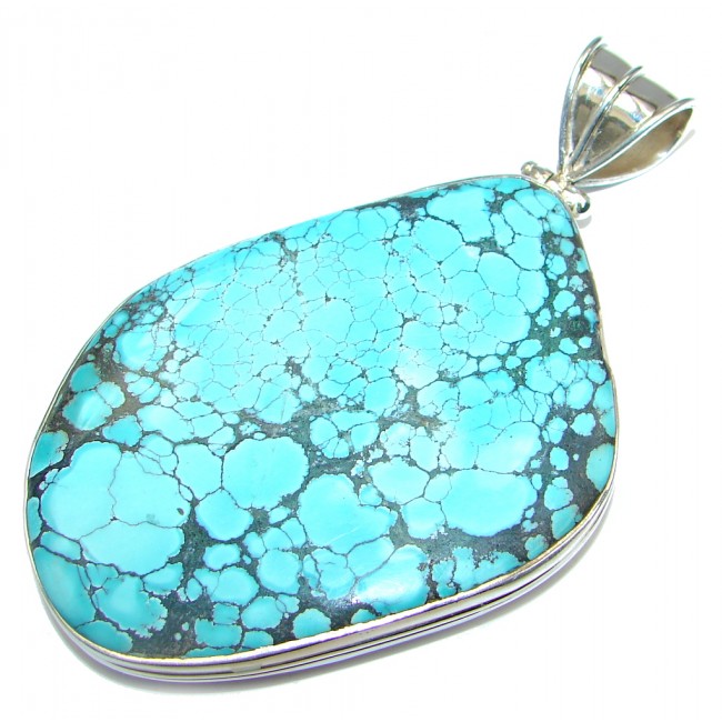 Massive Spider's Web Blue Turquoise Sterling Silver Pendant