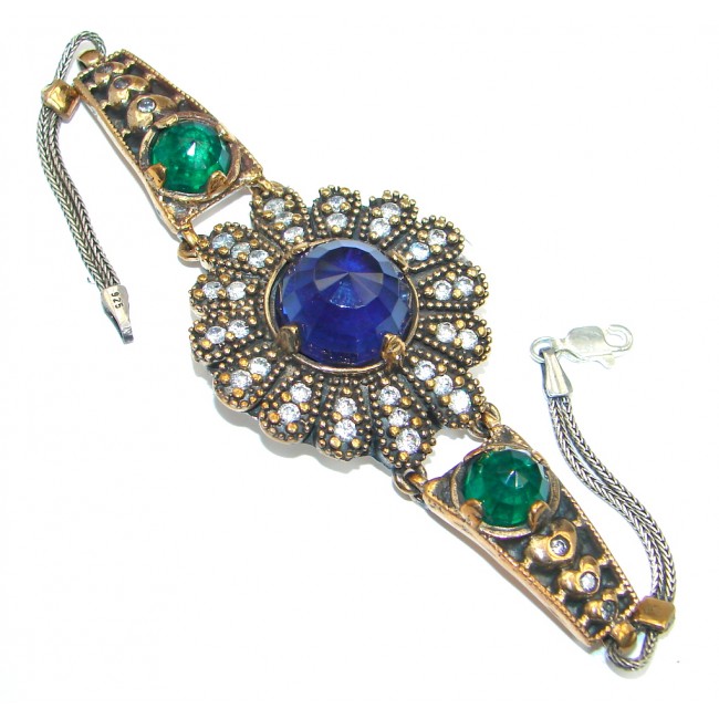 Victorian Style created Spphire & White Topaz Sterling Silver Bracelet