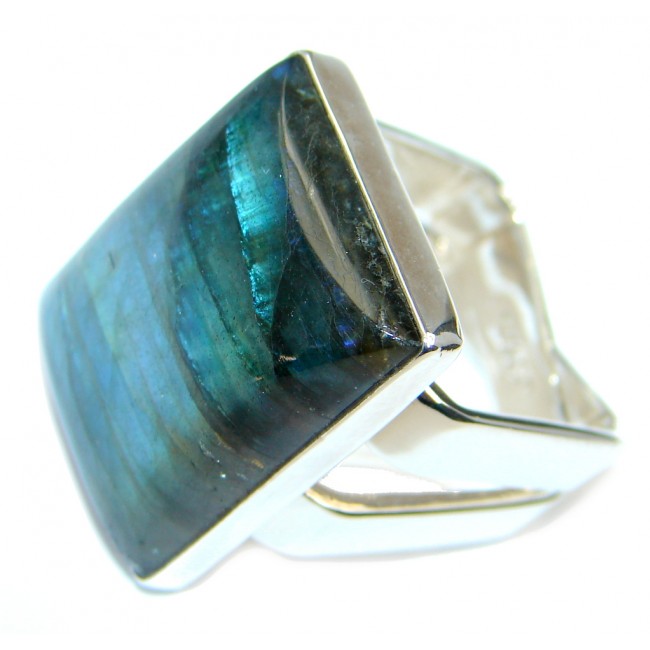 Blue Aura AAA Fire Labradorite Sterling Silver ring size 7