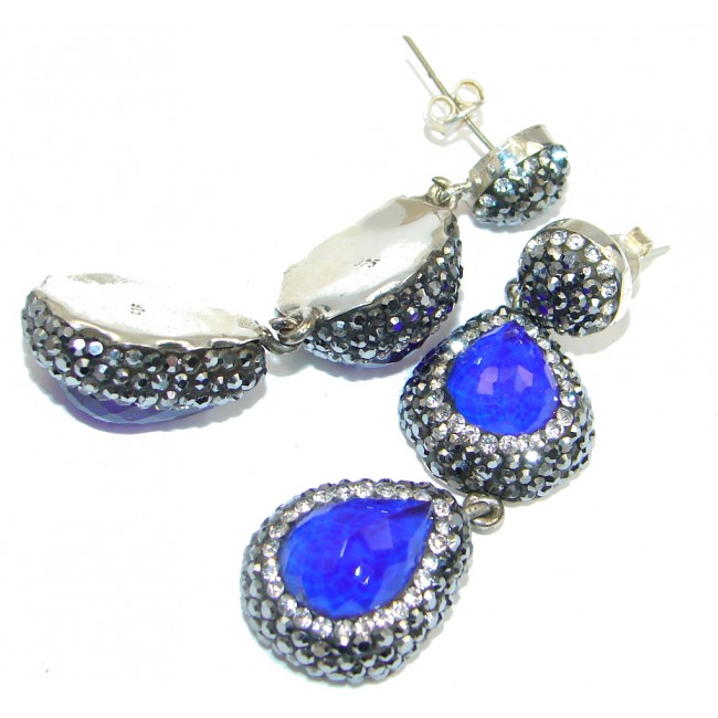 Victorian Style created Sapphire & White Topaz Sterling Silver earrings