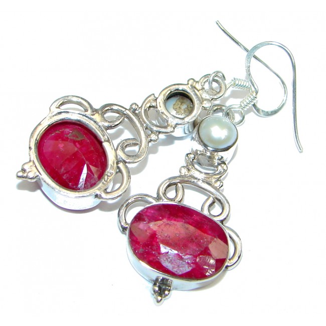 Victorian Style Ruby Sterling Silver Earrings