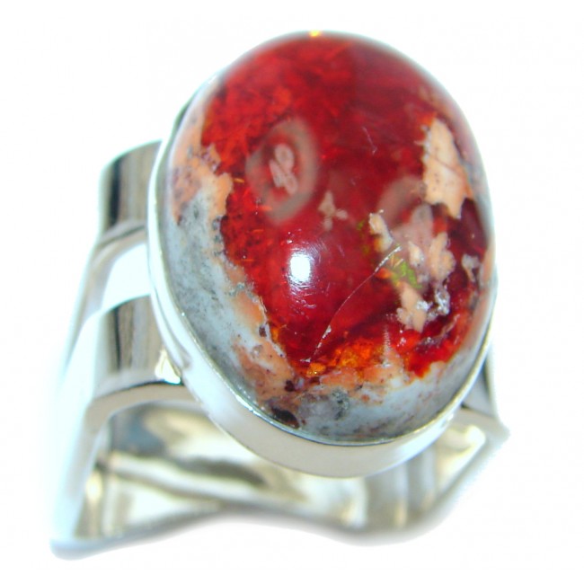 Fabulous AAA+ Mexican Fire Opal Oxidized Sterling Silver Ring s. 7 1/4
