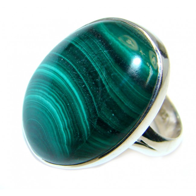 Natural AAA Green Malachite Sterling Silver ring size adjustable