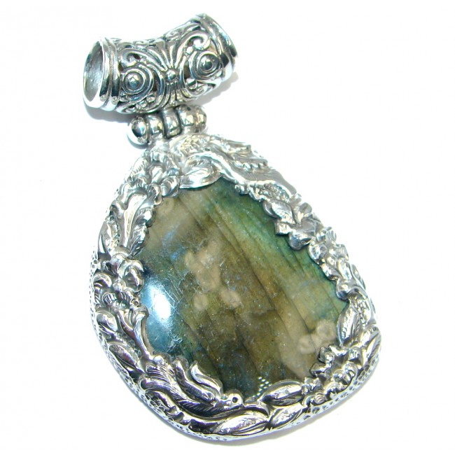 Giant Perfect AAA Blue Fire Labradorite Sterling Silver Pendant