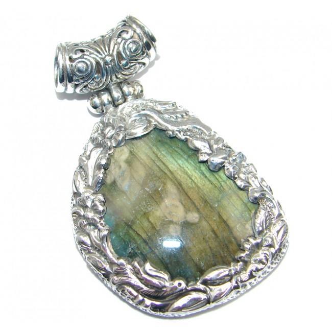 Giant Perfect AAA Blue Fire Labradorite Sterling Silver Pendant