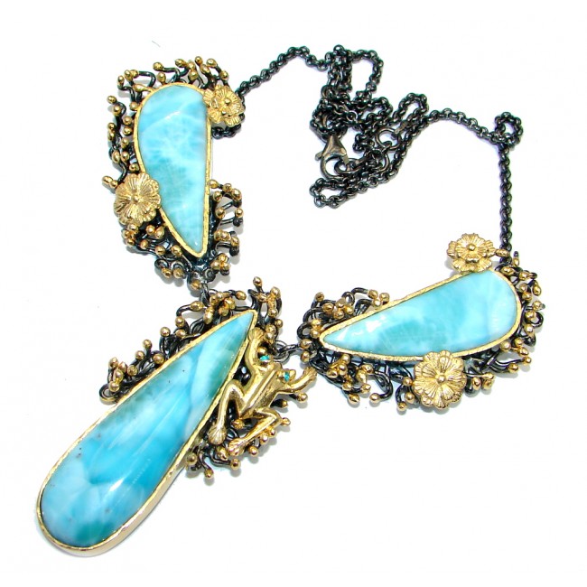Natural Blue Larimar Swiss Blue Topaz Gold over Sterling Silver handmade necklace